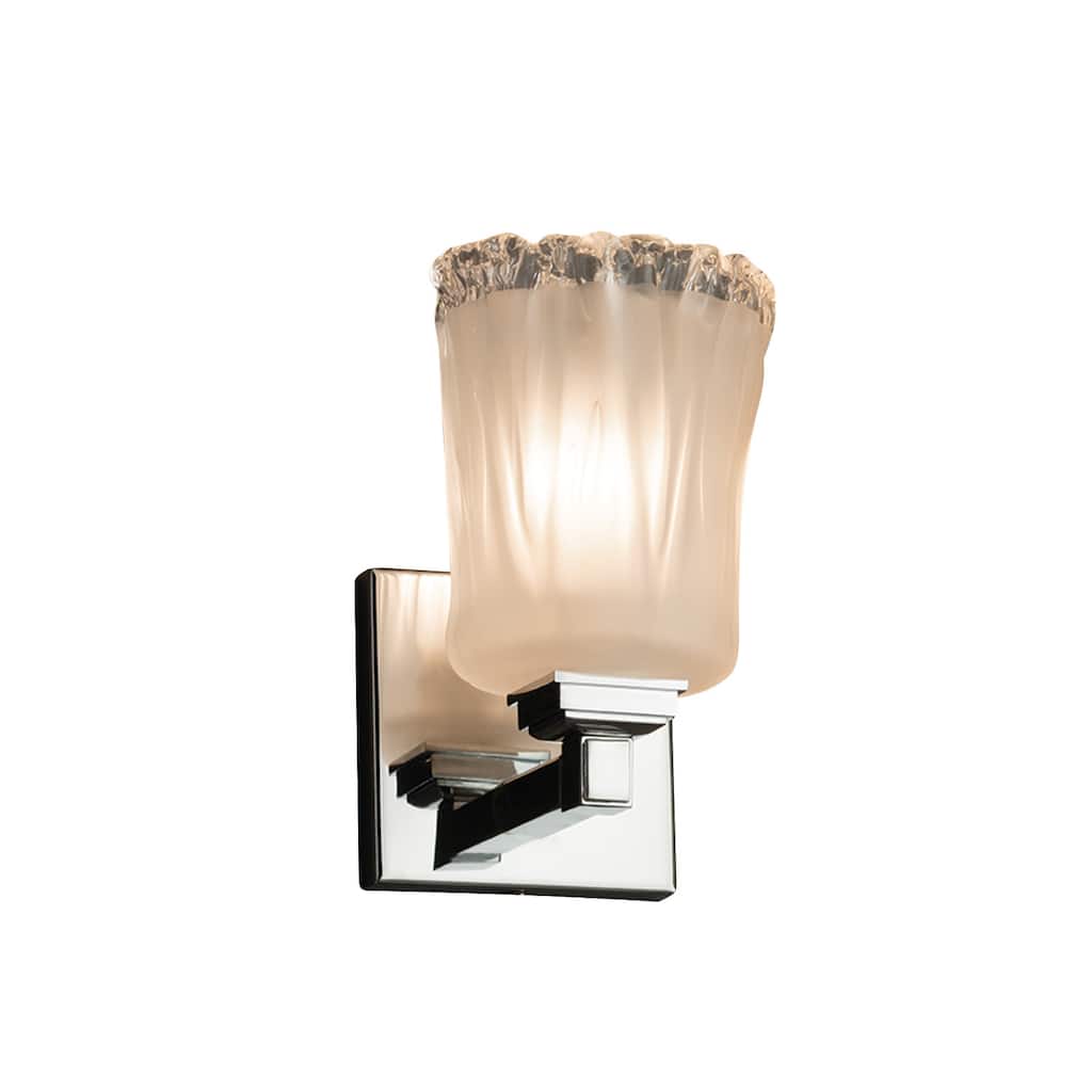 Justice Design Veneto Luce Regency 1-light Polished Chrome Wall Sconce, White Frosted Cylinder - Rippled Rim Shade