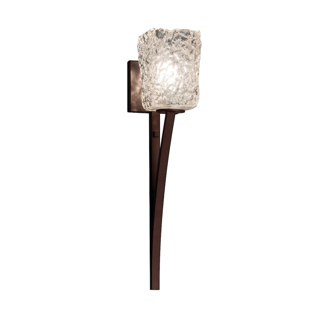 Justice Design Veneto Luce Sabre 1-light Dark Bronze Wall Sconce, Clear Textured Square - Rippled Rim Shade