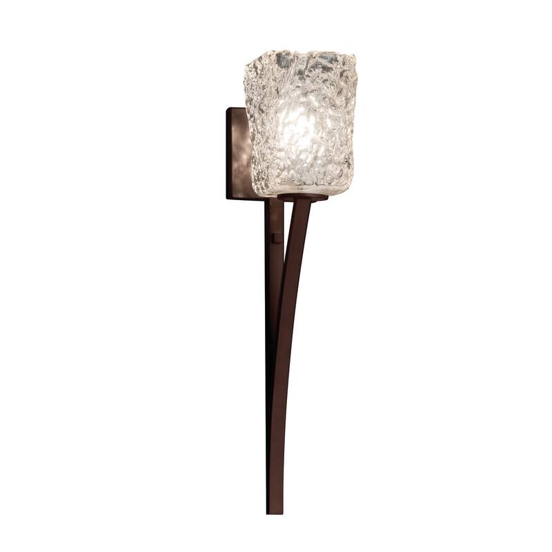 Justice Design Veneto Luce Sabre 1-light Dark Bronze Wall Sconce, Clear Textured Square - Rippled Rim Shade