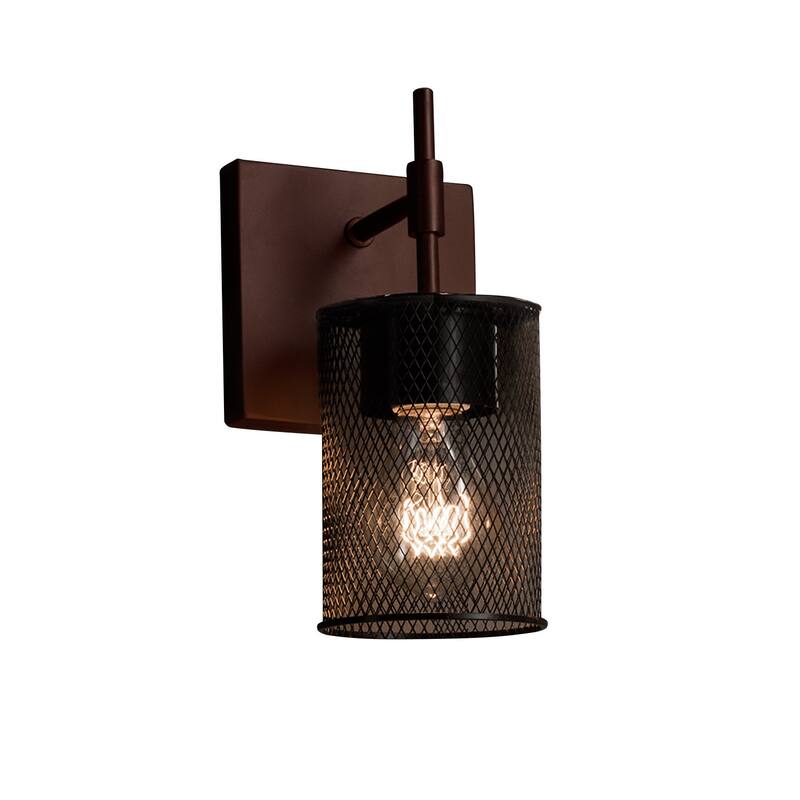Justice Design Wire Mesh Union 1-light Dark Bronze Wall Sconce, Wire Mesh Cylinder - Flat Rim Shade