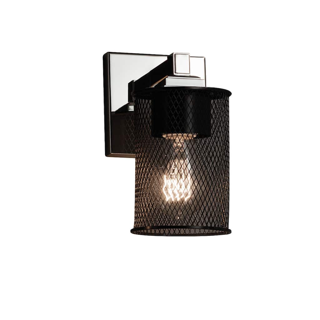 Justice Design Wire Mesh Regency 1-light Polished Chrome Wall Sconce, Wire Mesh Cylinder - Flat Rim Shade - Silver