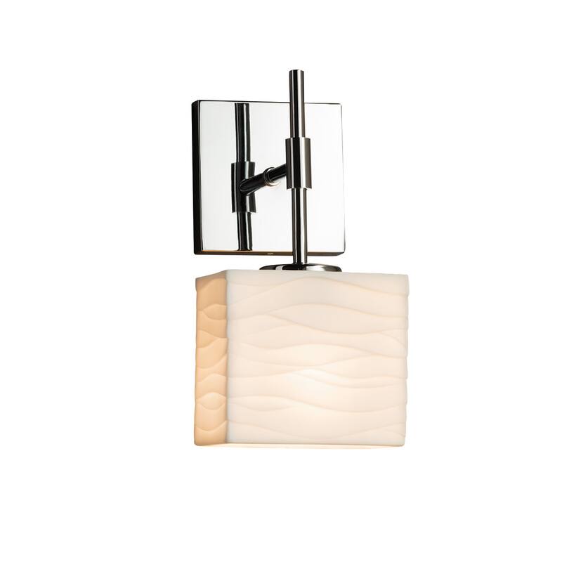 Justice Design Porcelina Union 1-light Polished Chrome ADA Wall Sconce, Waves Rectangle Shade