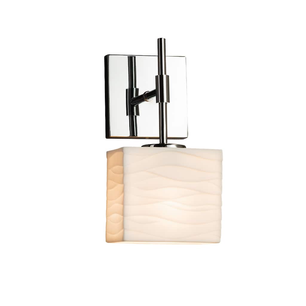 Justice Design Porcelina Union 1-light Polished Chrome ADA Wall Sconce, Waves Rectangle Shade