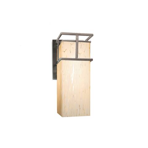 Justice Design Fusion Structure 1-light Brushed Nickel Small Outdoor Wall Sconce, Droplet Shade