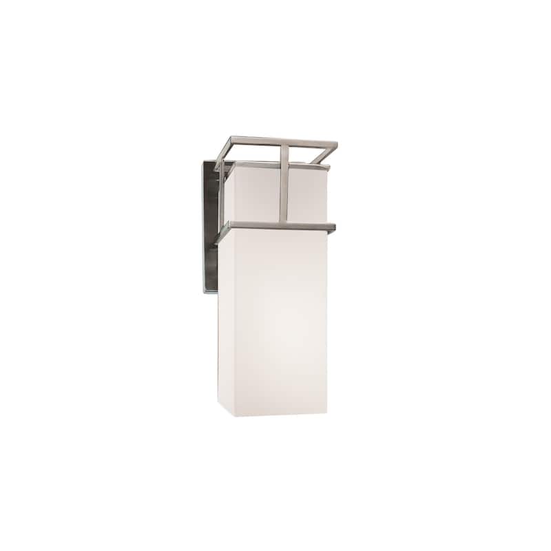 Justice Design Fusion Structure 1-light Brushed Nickel Small Outdoor Wall Sconce, Opal Shade