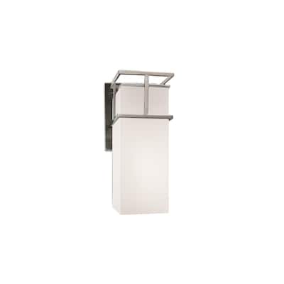 Justice Design Fusion Structure 1-light Brushed Nickel Small Outdoor Wall Sconce, Opal Shade