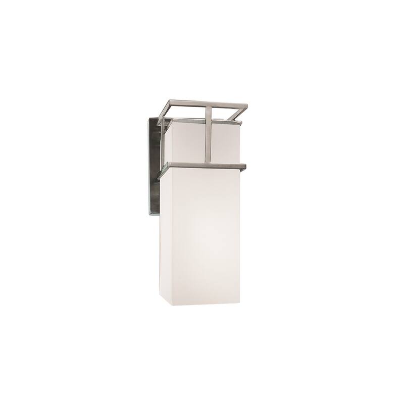 Justice Design Fusion Structure 1-light Brushed Nickel Small Outdoor Wall Sconce, Opal Shade - Brushed Nickel