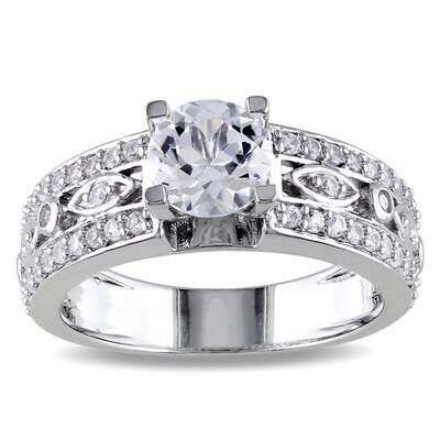 Miadora Sterling Silver Created White Sapphire Engagement Ring