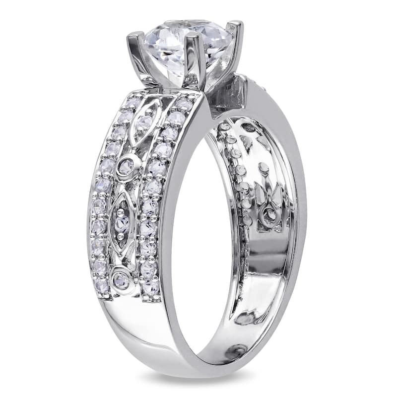 Miadora Sterling Silver Created White Sapphire Engagement Ring