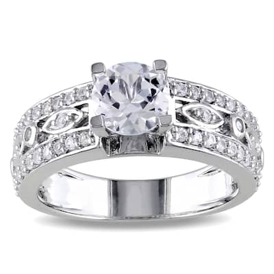 Miadora Sterling Silver Created White Sapphire Engagement Ring
