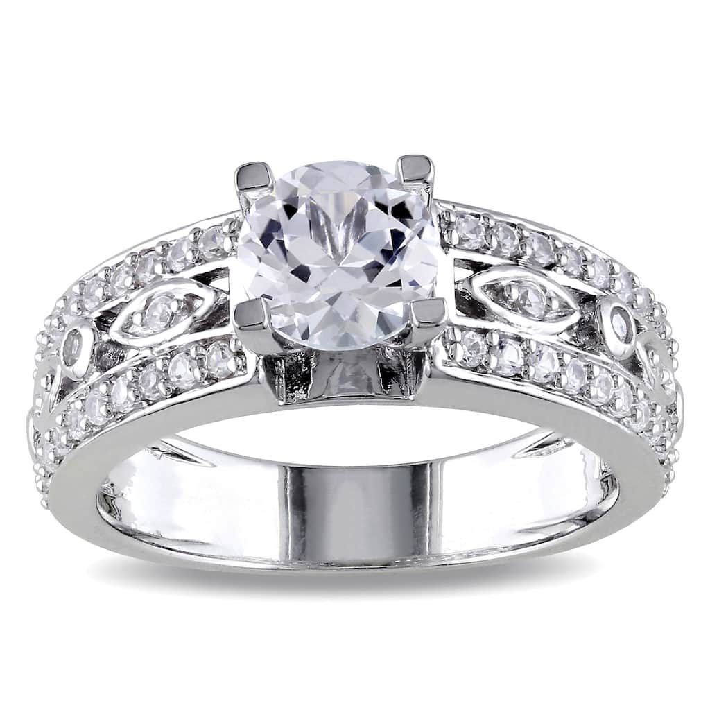 Miadora Sterling Silver Created White Sapphire Engagement Ring