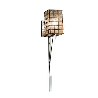 Justice Design Wire Glass Sabre 1-light Polished Chrome Wall Sconce, Grid with Clear Bubbles Square - Flat Rim Shade