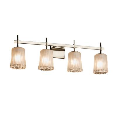 Justice Design Veneto Luce Union 4-light Brushed Nickel Bath Bar, White Frosted Cylinder - Rippled Rim Shade
