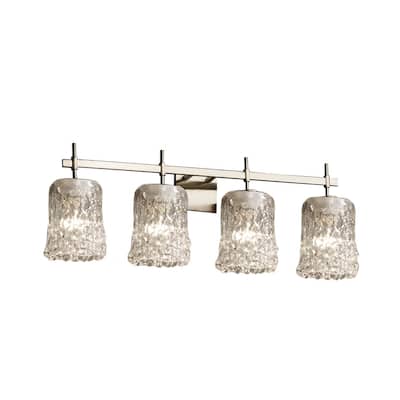 Justice Design Veneto Luce Union 4-light Brushed Nickel Bath Bar, Clear Textured Cylinder - Rippled Rim Shade