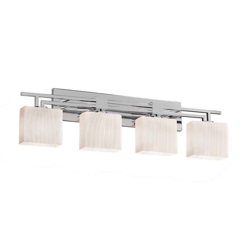 Justice Design Fusion Aero 4-light Polished Chrome Bath Bar, Ribbon Rectangle Shade