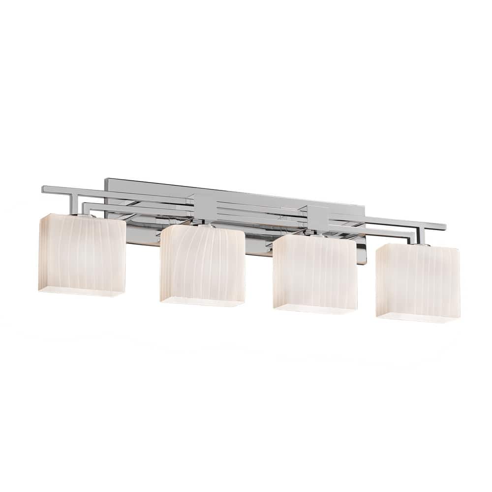 Justice Design Fusion Aero 4-light Polished Chrome Bath Bar, Ribbon Rectangle Shade