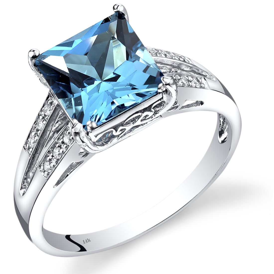Oravo 14k White Gold 3ct TGW Princess-cut Swiss Blue Topaz and Diamond  Accent Ring (H-I,SI1-SI2)