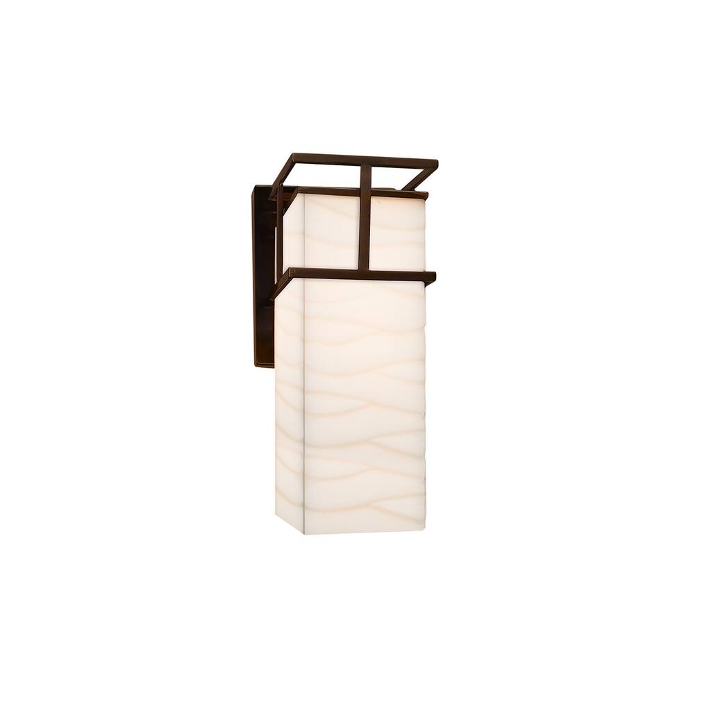 Justice Design Porcelina Structure 1-light Dark Bronze Small Outdoor Wall Sconce, Waves Shade