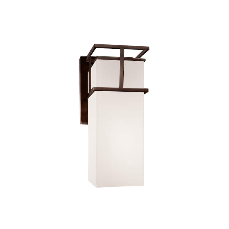 Justice Design Fusion Structure 1-light Dark Bronze Outdoor Wall Sconce, Opal Shade