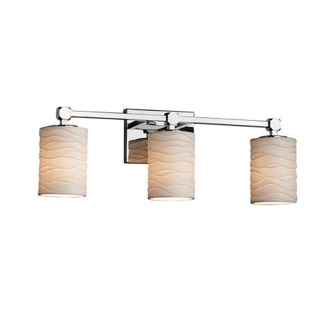 Justice Design Limoges Tetra 3-light Polished Chrome Bath Bar, Waves Cylinder - Flat Rim Shade