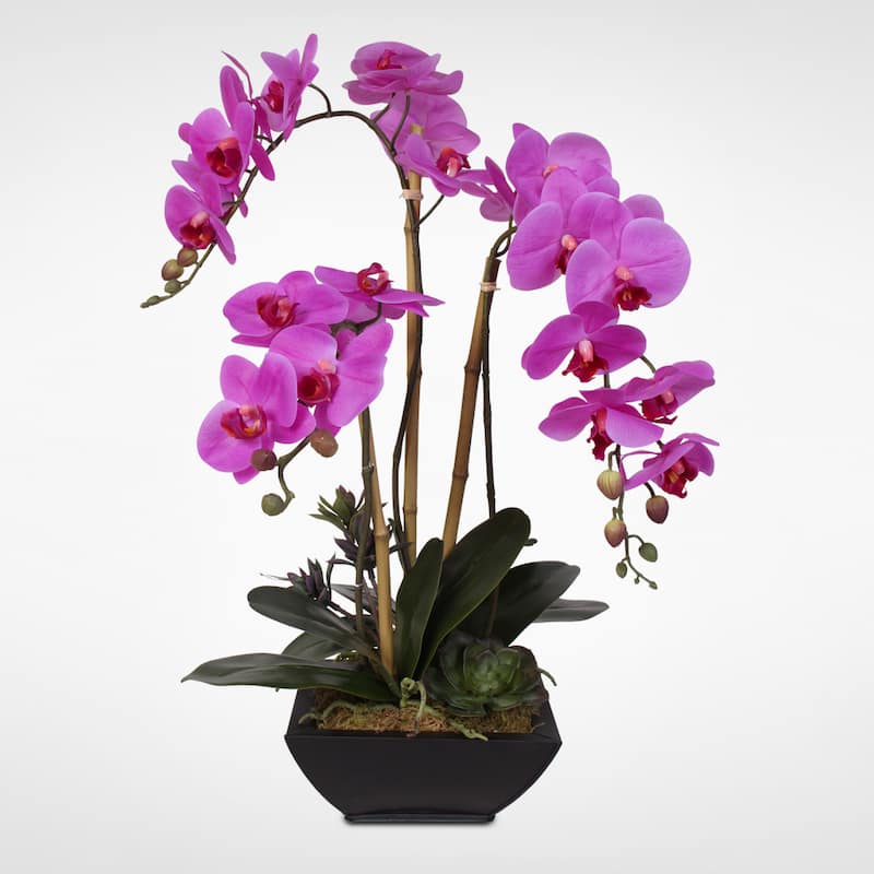 Real Touch Phalaenopsis Silk Orchid Arragnement in a Metal Pot - Purple
