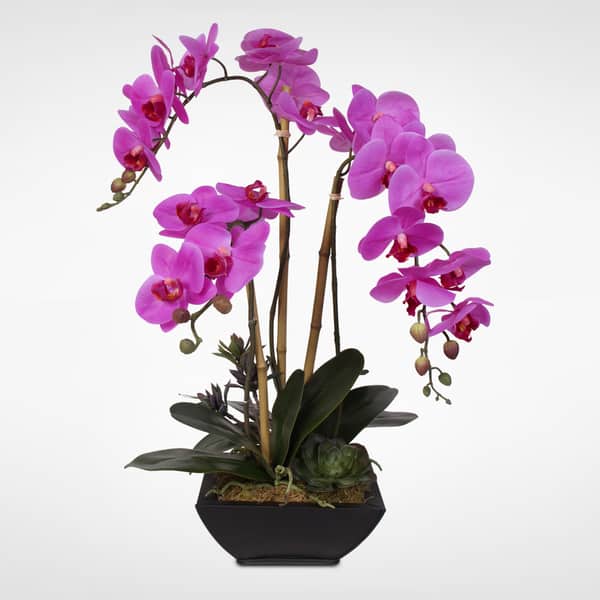 slide 2 of 3, Real Touch Phalaenopsis Silk Orchid Arragnement in a Metal Pot - Purple
