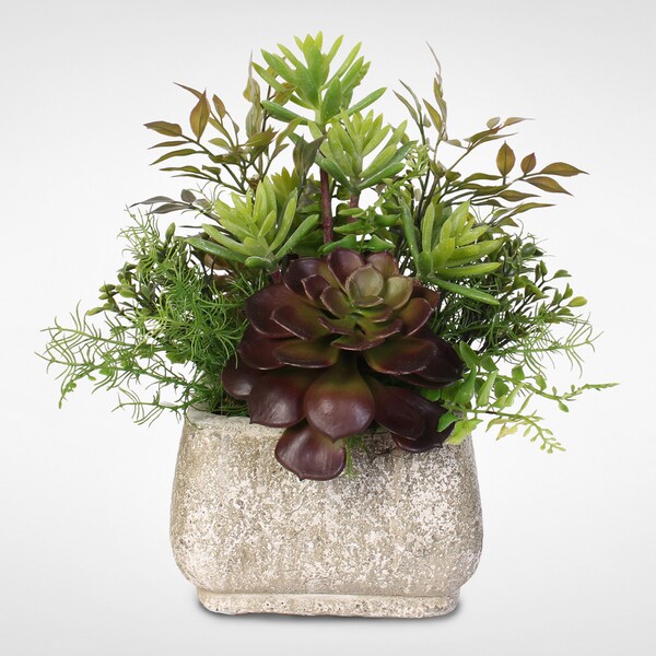 Shop Artificial Succulent Arrangement in a Stone Pot - On Sale - Free ...