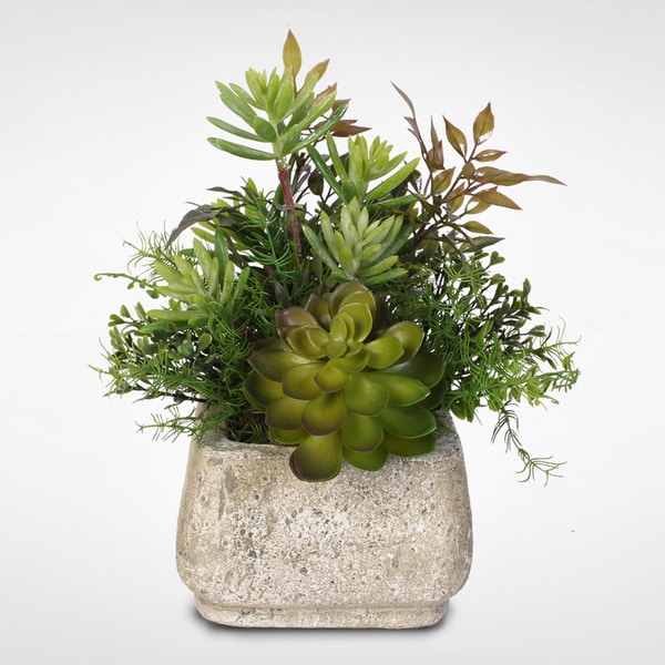 Shop Artificial Succulent Arrangement in a Stone Pot - Free Shipping ...