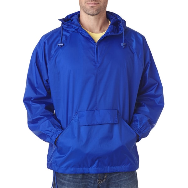 Quarter Zip Men's Big and Tall Hooded Royal Pullover Pack-Away Jacket. Opens flyout.