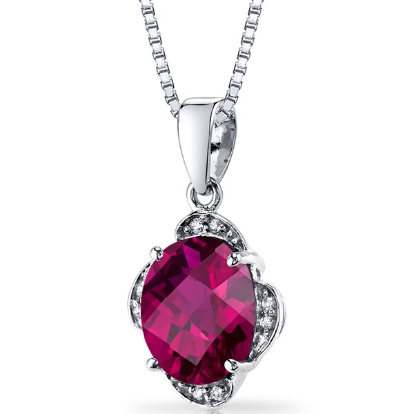 Shop Oravo 14k White Gold Created Ruby Diamond Accent Checkerboard Cut ...