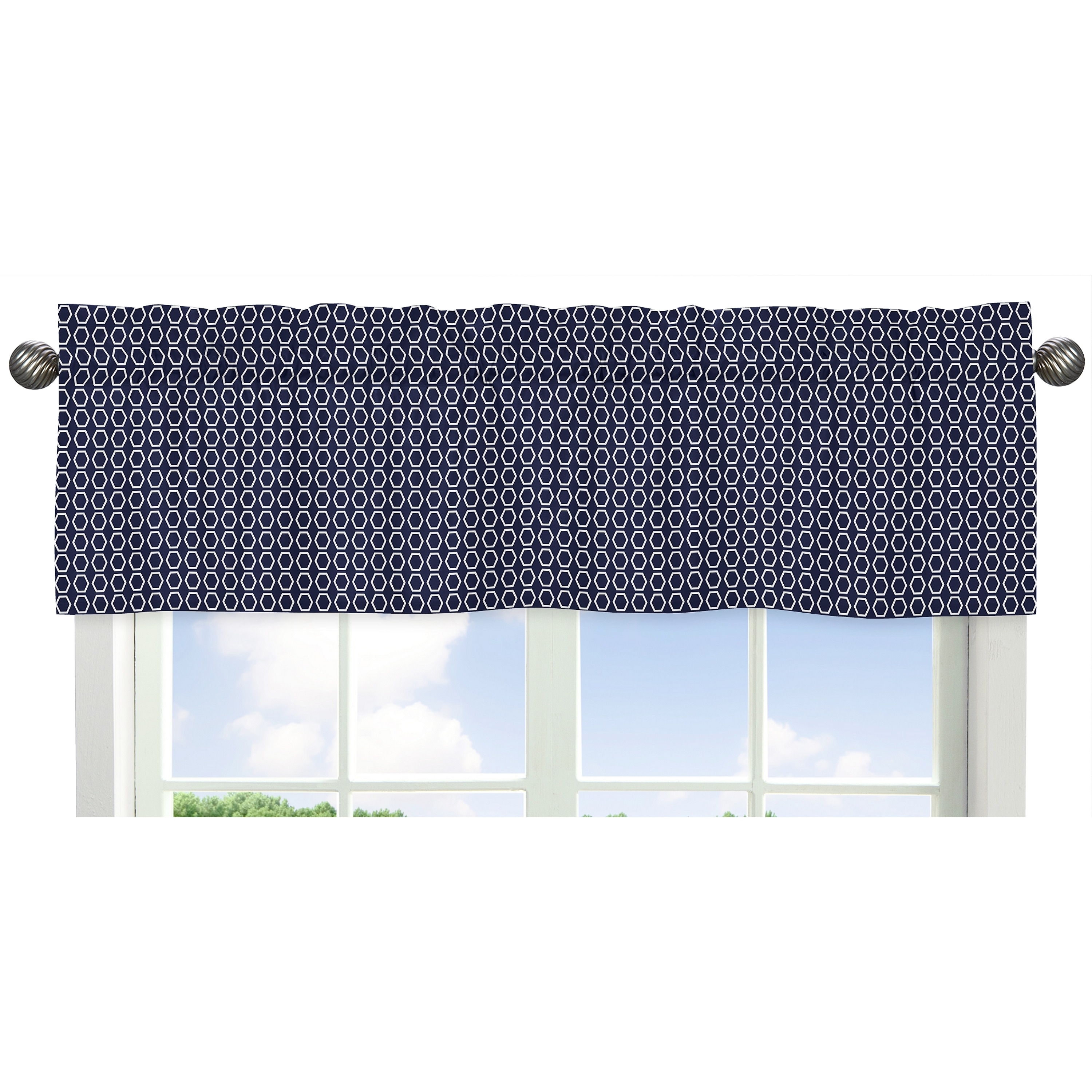 navy blue valances and swags