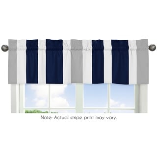 Sweet Jojo Designs Navy Blue and Gray Stripe Fabric 15-inch x 54-inch Window Curtain Valance