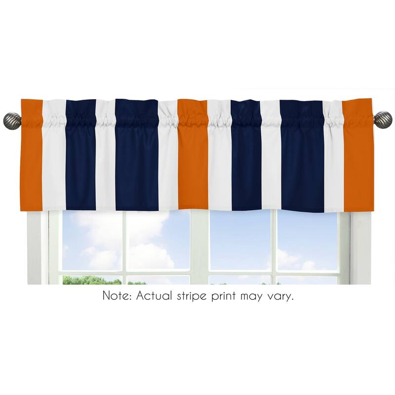 Sweet Jojo Designs Navy Blue and Orange Stripe Collection Window Curtain Valance