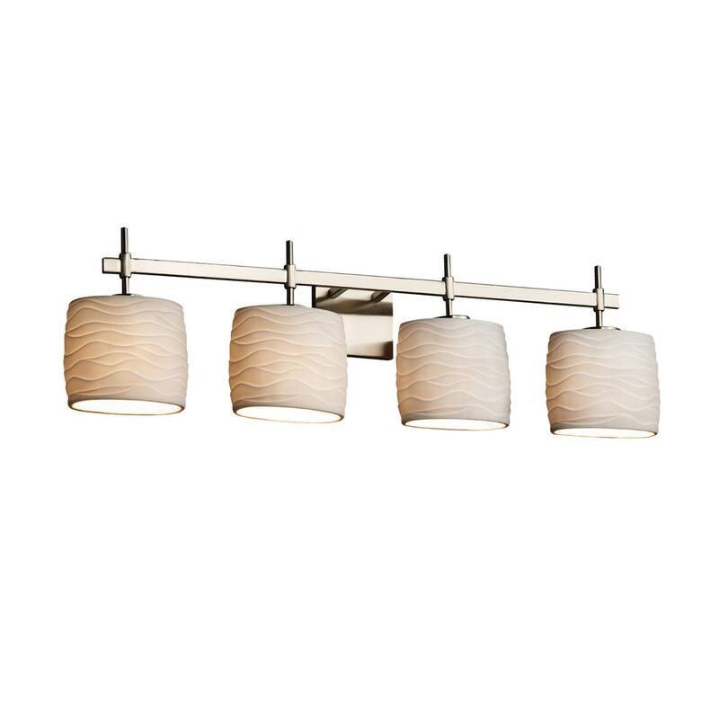 Justice Design Limoges Union 4-light Brushed Nickel Bath Bar, Waves Oval Shade