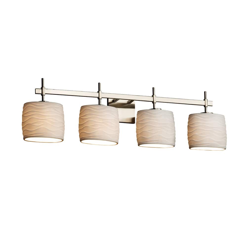 Justice Design Limoges Union 4-light Brushed Nickel Bath Bar, Waves Oval Shade