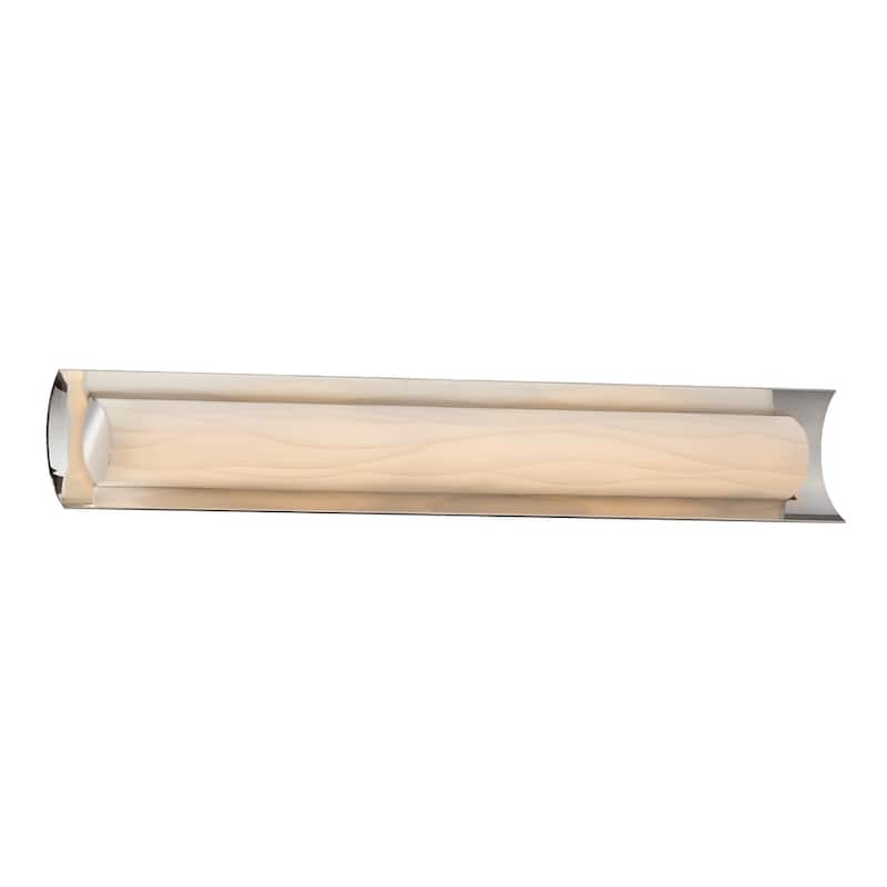 Justice Design Porcelina Lineate 30-inch Polished Chrome ADA LED Wall/ Bath Bar, Waves Shade