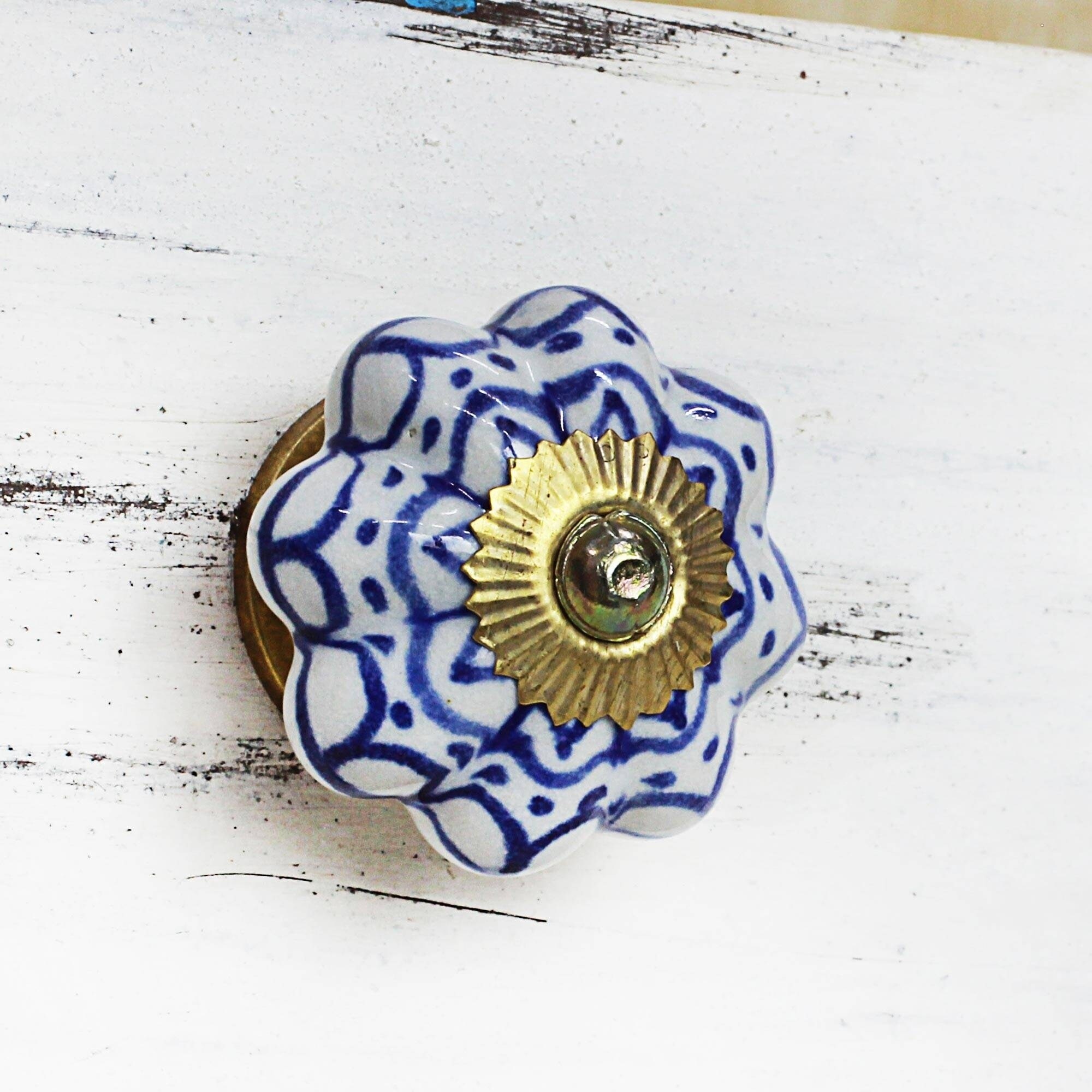 Shop Handmade Ceramic Radiant Blue Flowers Cabinet Knobs Set Of 6