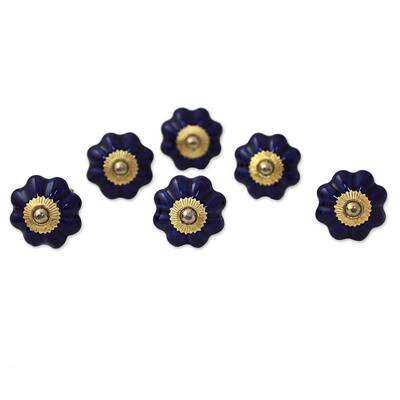 Handmade Floral Beauties Ceramic Cabinet Knobs, Set of 6 (India)