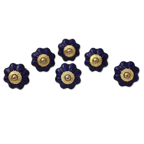 Handmade Floral Beauties Ceramic Cabinet Knobs, Set of 6 (India)