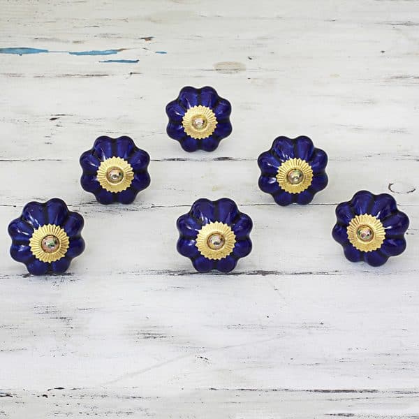 Shop Handmade Set Of 6 Ceramic Floral Beauties In Indigo Cabinet