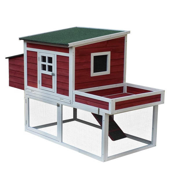 Pawhut 63-inch Wood Farmhouse Chicken Coop with Display Top, Run Area 