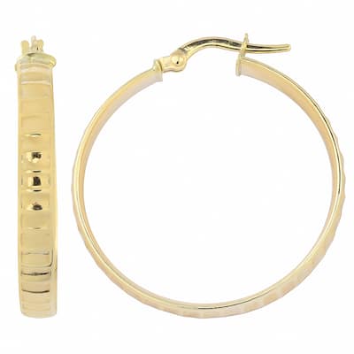 Fremada Italian 14k Yellow Gold 4x25-mm High Polish Ripple Design Surface Round Hoop Earrings