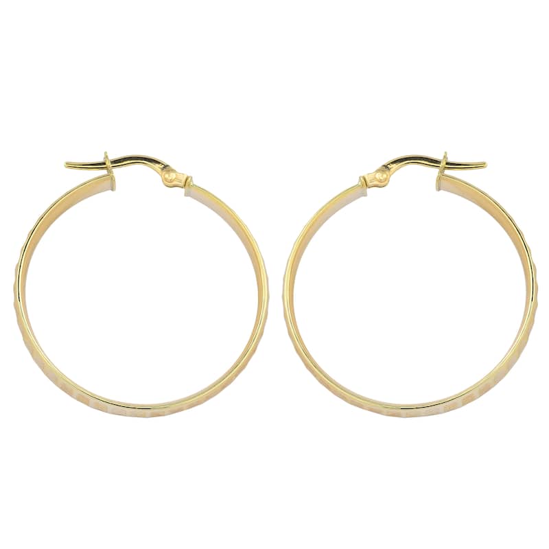 Fremada Italian 14k Yellow Gold 4x25-mm High Polish Ripple Design Surface Round Hoop Earrings