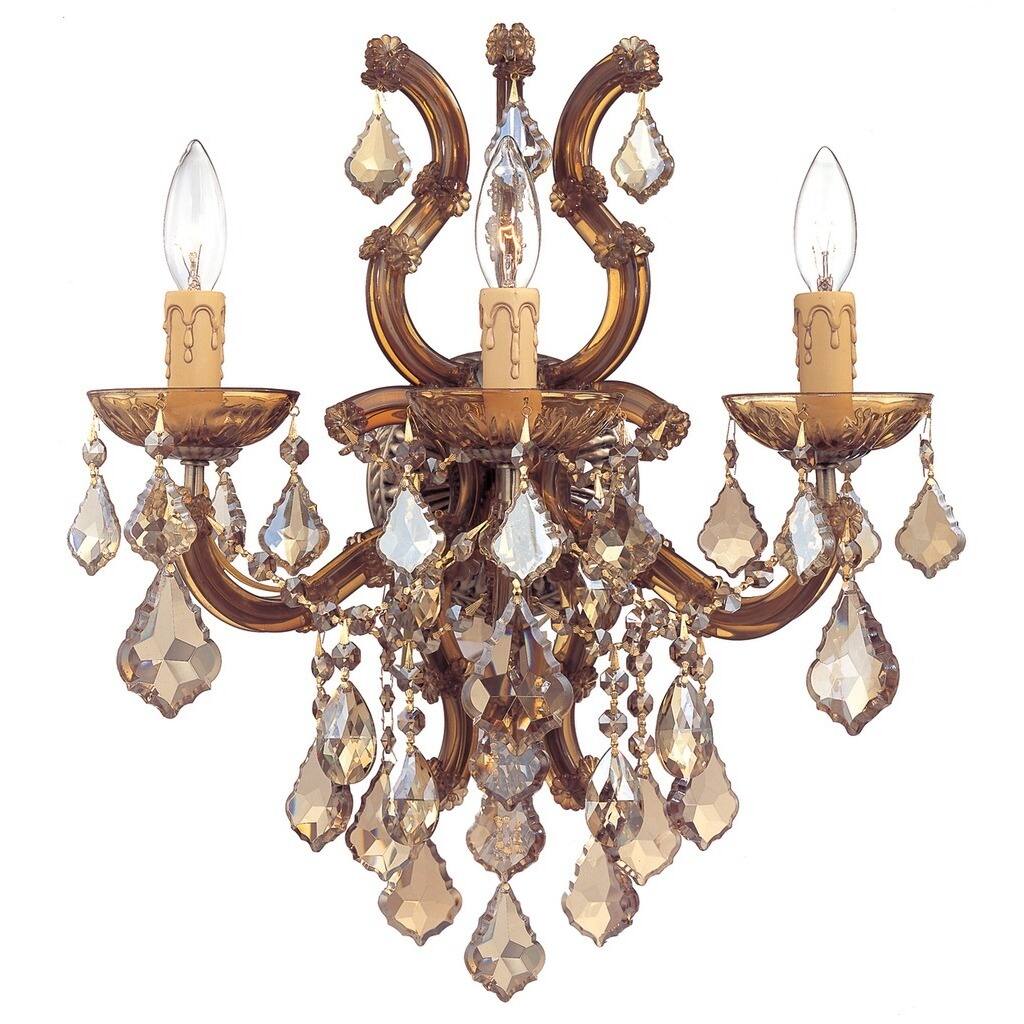 Maria Theresa 3-light Antique Brass/ Golden Teak Crystal Wall Sconce