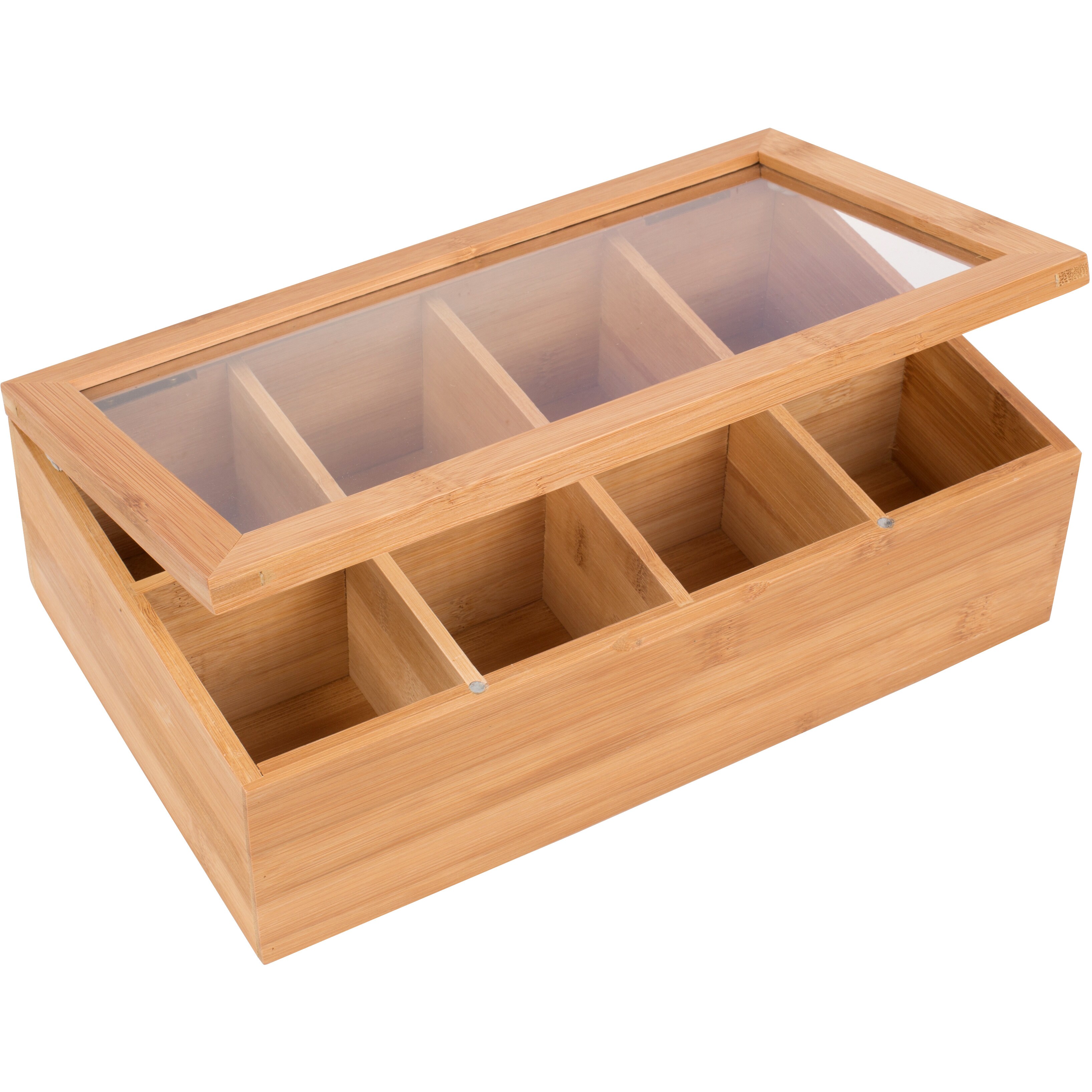 Bamboo 8-Section Tea Storage Box with Clear Lid by Trademark Innovations