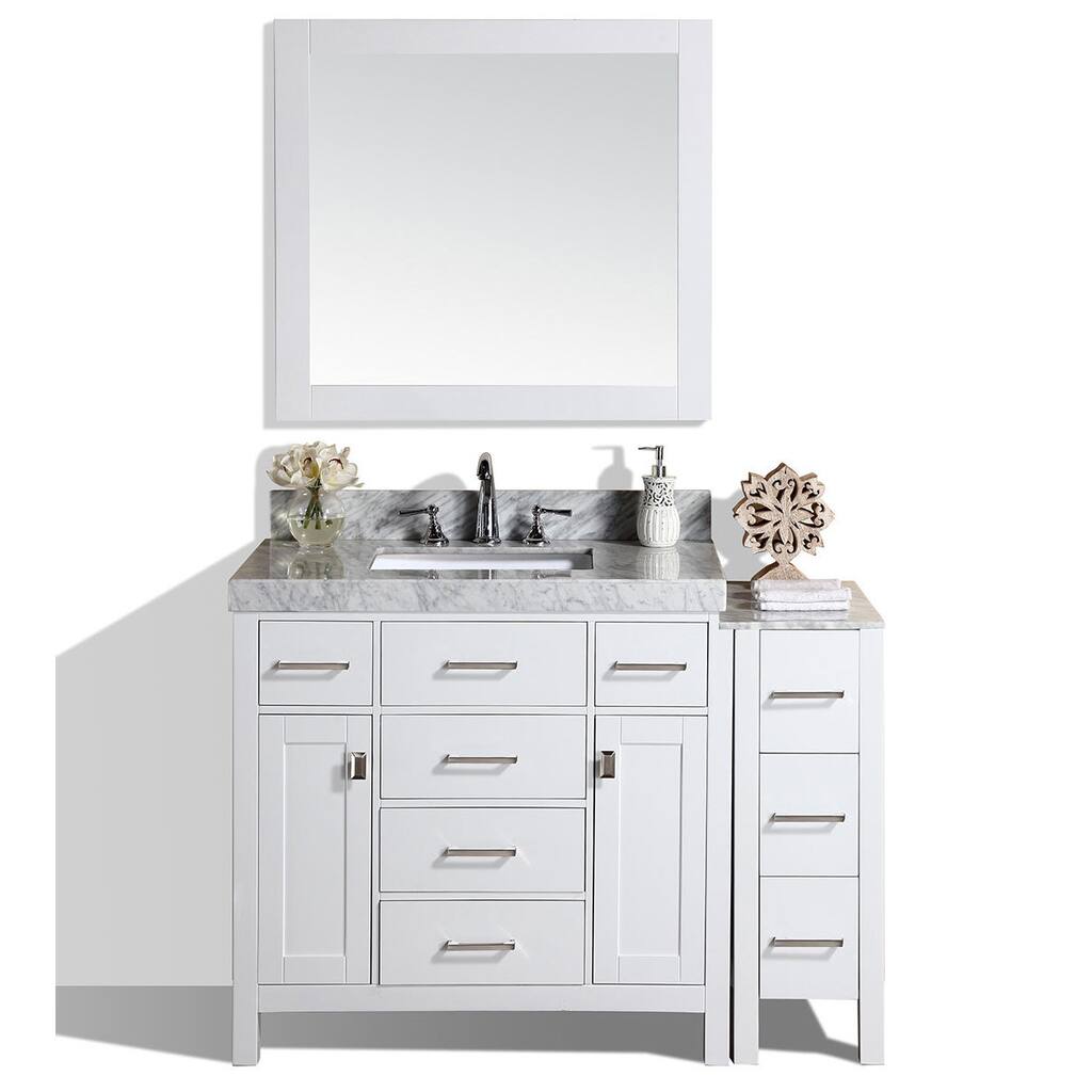 Malibu 52" White Single Marble Top Bathroom Vanity with Side Cabinet