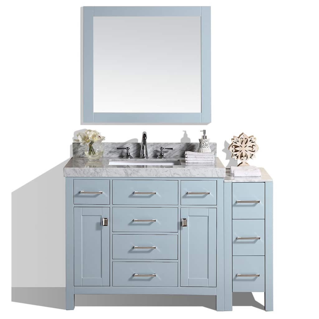 52-inch Malibu Gray Single Bathroom Vanity with Side Cabinet and Marble Top