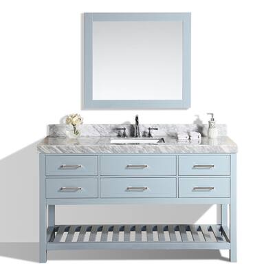 60-inch Laguna Gray Single Modern Bathroom Vanity with White Marble Top