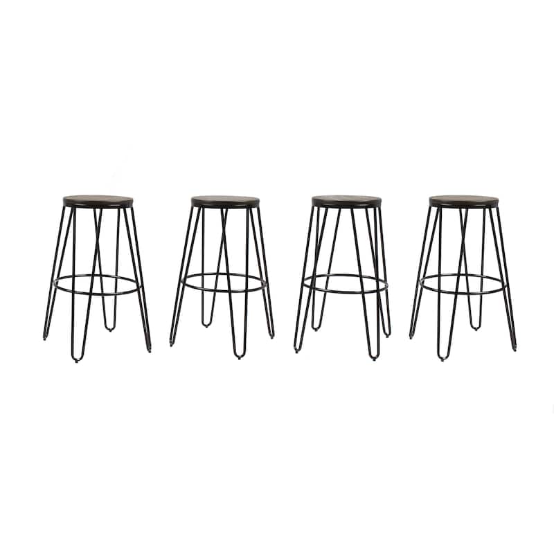 Carbon Loft Hall Wood and Metal Bar Stools (Set of 4)