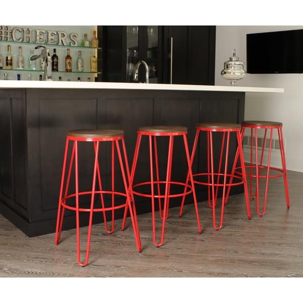 Carbon Loft Hall Backless Two Tone Wood And Metal Bar Stools Set Of 4 On Sale Overstock 19754287